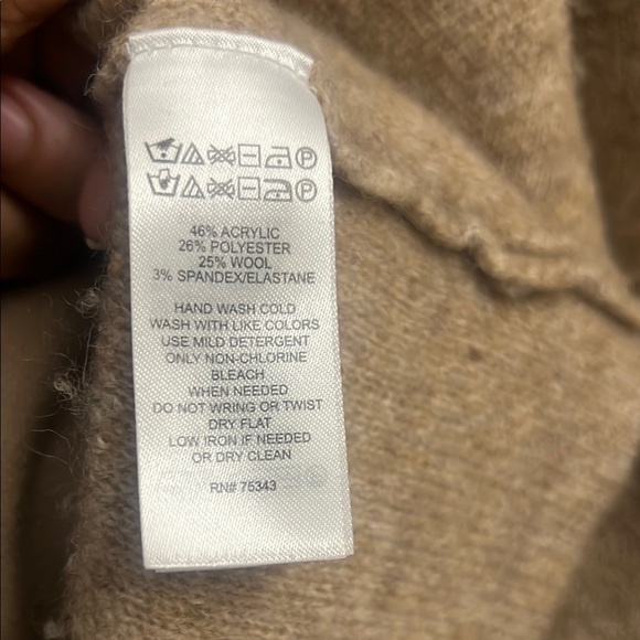 Cozy Tan Button Large wool blend cardigan sweater by Adrienne Vittadini - Picture 3 of 9